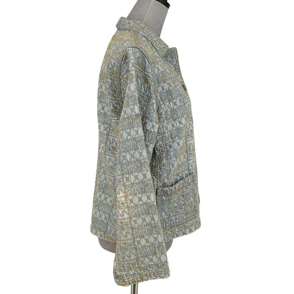 Click by Color Me Cotton Jacket Womens Medium Blue Denim Gold Embroidery Flaws - Picture 5 of 16